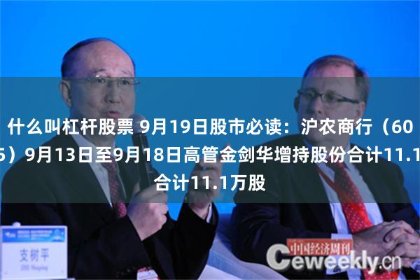 什么叫杠杆股票 9月19日股市必读：沪农商行（601825）9月13日至9月18日高管金剑华增持股份合计11.1万股