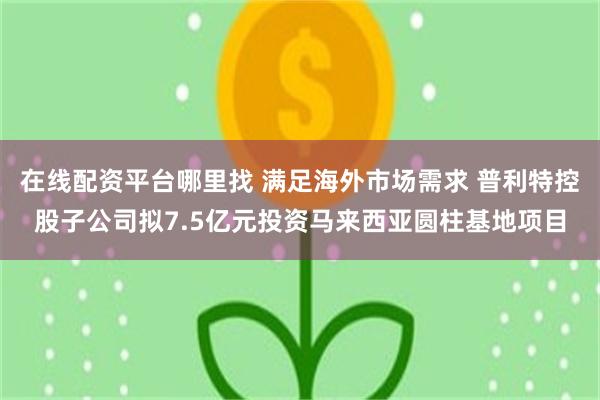 在线配资平台哪里找 满足海外市场需求 普利特控股子公司拟7.5亿元投资马来西亚圆柱基地项目
