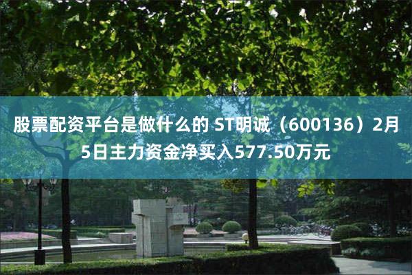 股票配资平台是做什么的 ST明诚（600136）2月5日主力资金净买入577.50万元