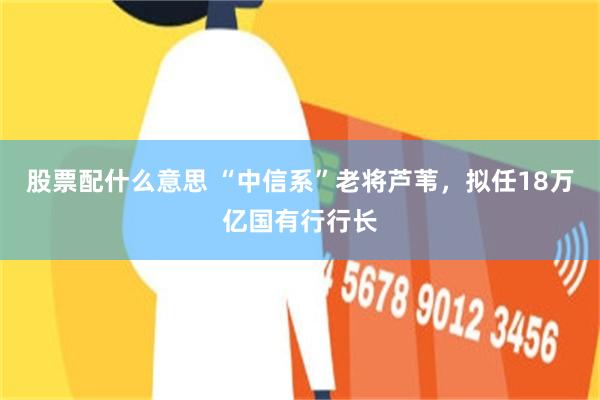 股票配什么意思 “中信系”老将芦苇，拟任18万亿国有行行长